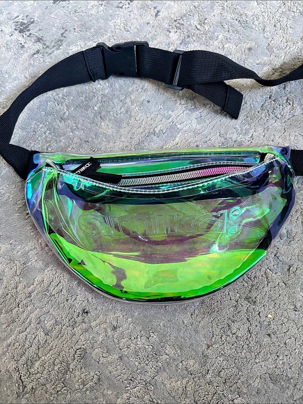AMIKA Iridescent Belt Bag in Green & Clear Like New